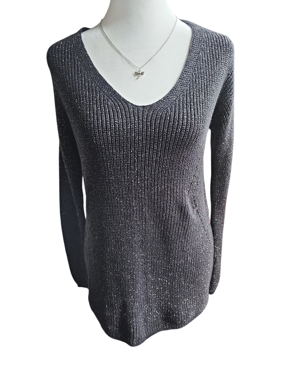 A.NA Black Whimsygoth Metallic Long Sleeve Sweater Tunic Blouse XS